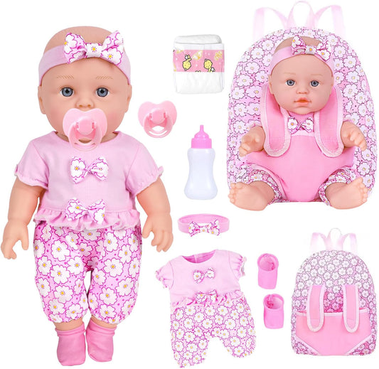 Interactive 12 Baby Doll Set with Backpack: Carry, Feed, and Play!