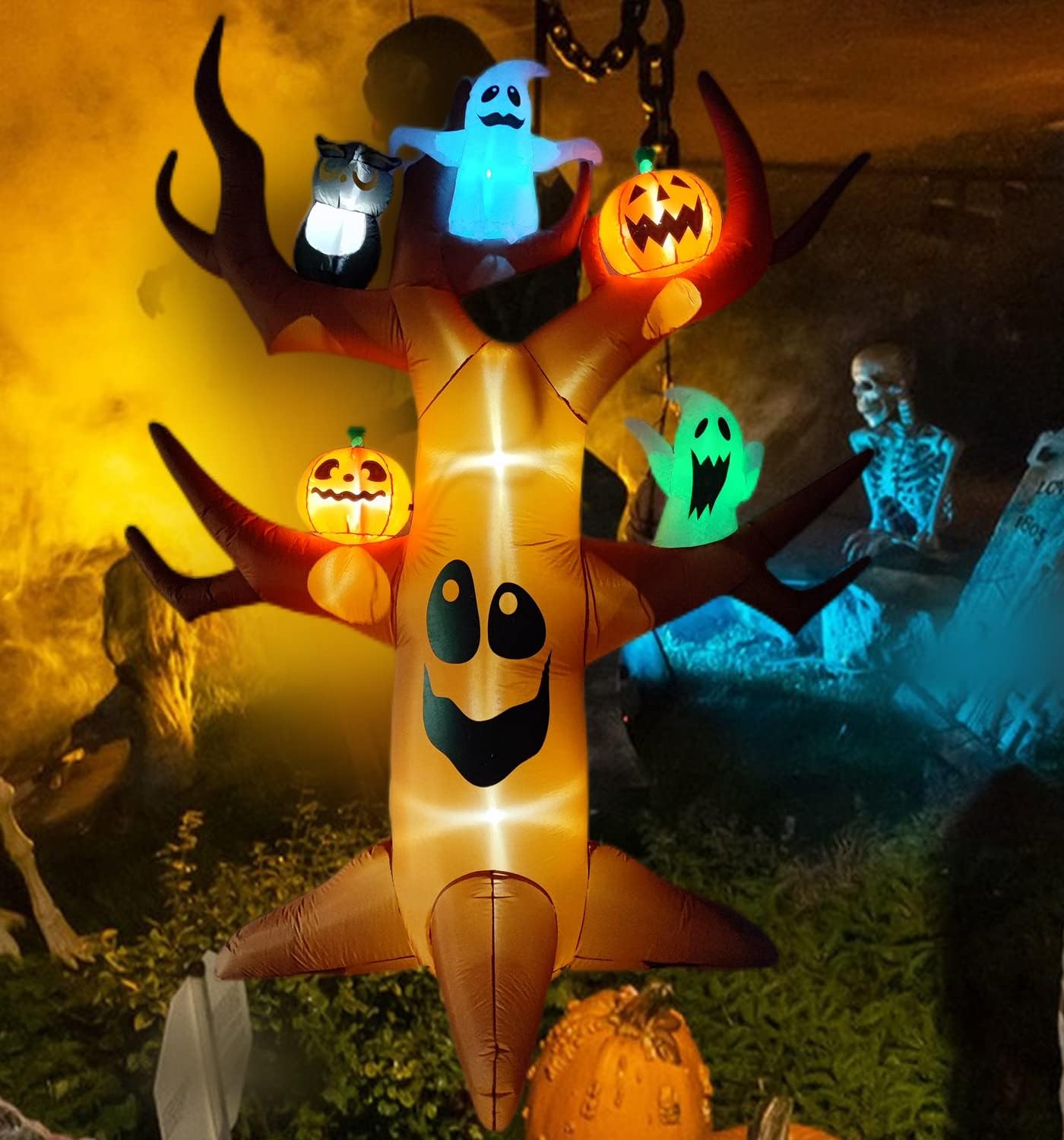 9ft Halloween Inflatables Dead Tree with Ghosts and Pumpkins
