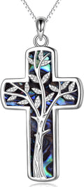 Cross Necklace Women Sterling Silver Engraved Faith Hope Love - Tree