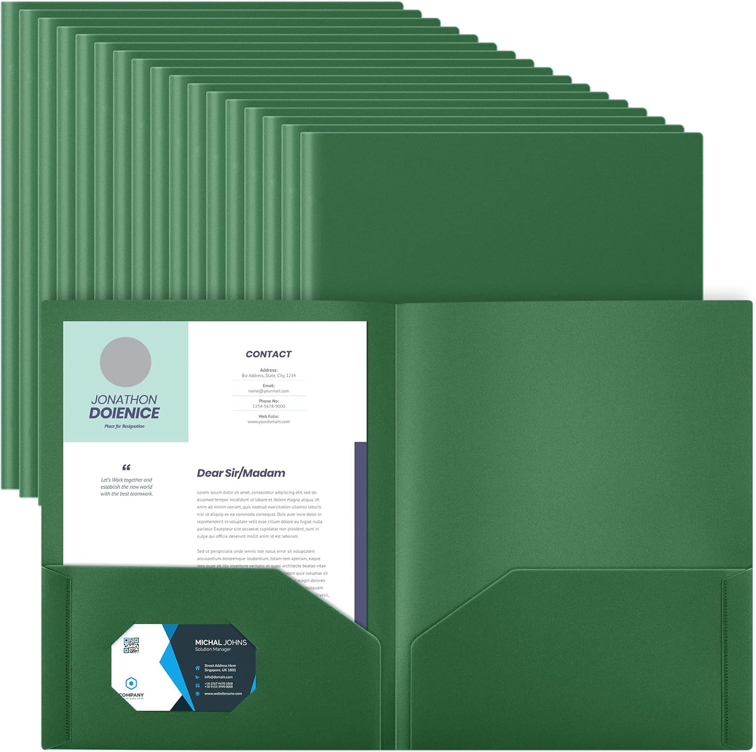 Gueevin 50 Pcs Plastic Folders with Pockets for School Use