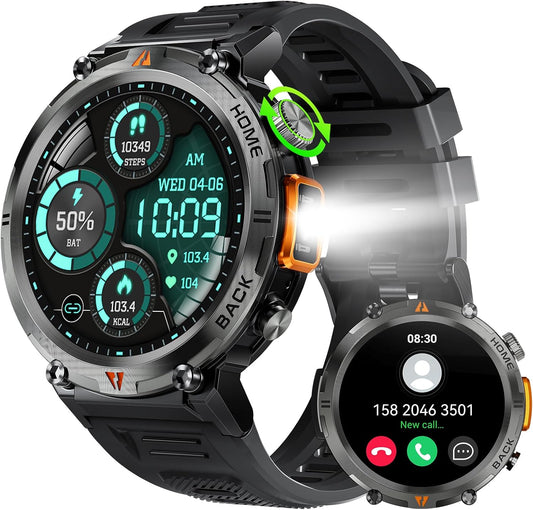 LaNikar Military Smartwatch: Call/Dial, LED Flashlight, Rugged HD, Fitness Tracker