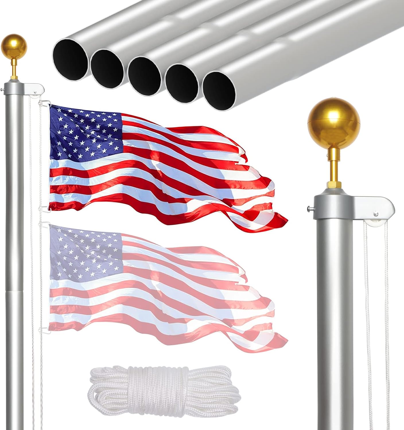 NELXINJO 20FT Sectional Flag Pole Kit for Outdoor Use