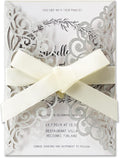 Laser Cut Wedding Invitations with Glitter Envelopes and Ribbons