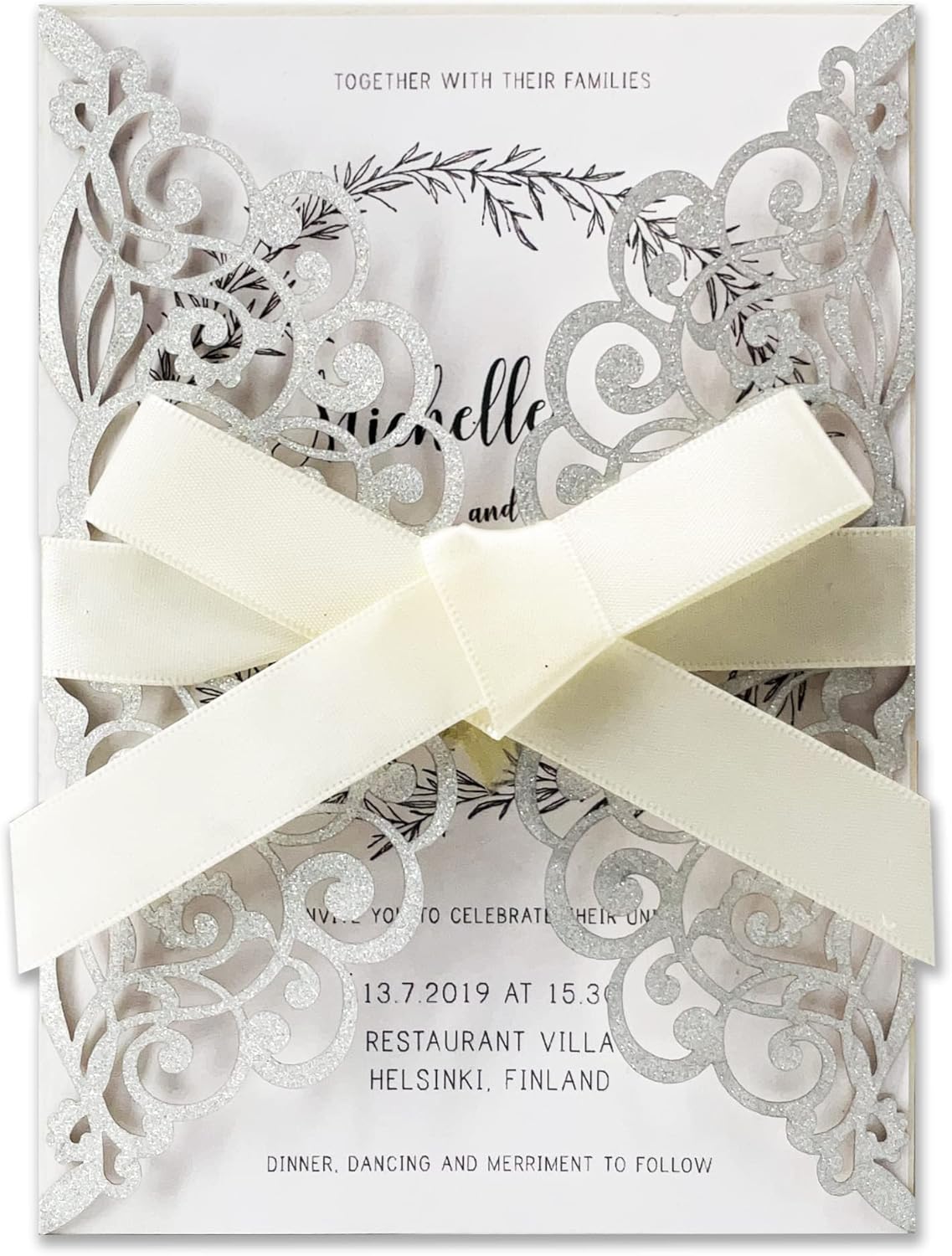 50Pcs Laser Cut Wedding Invitations with Glitter Envelopes