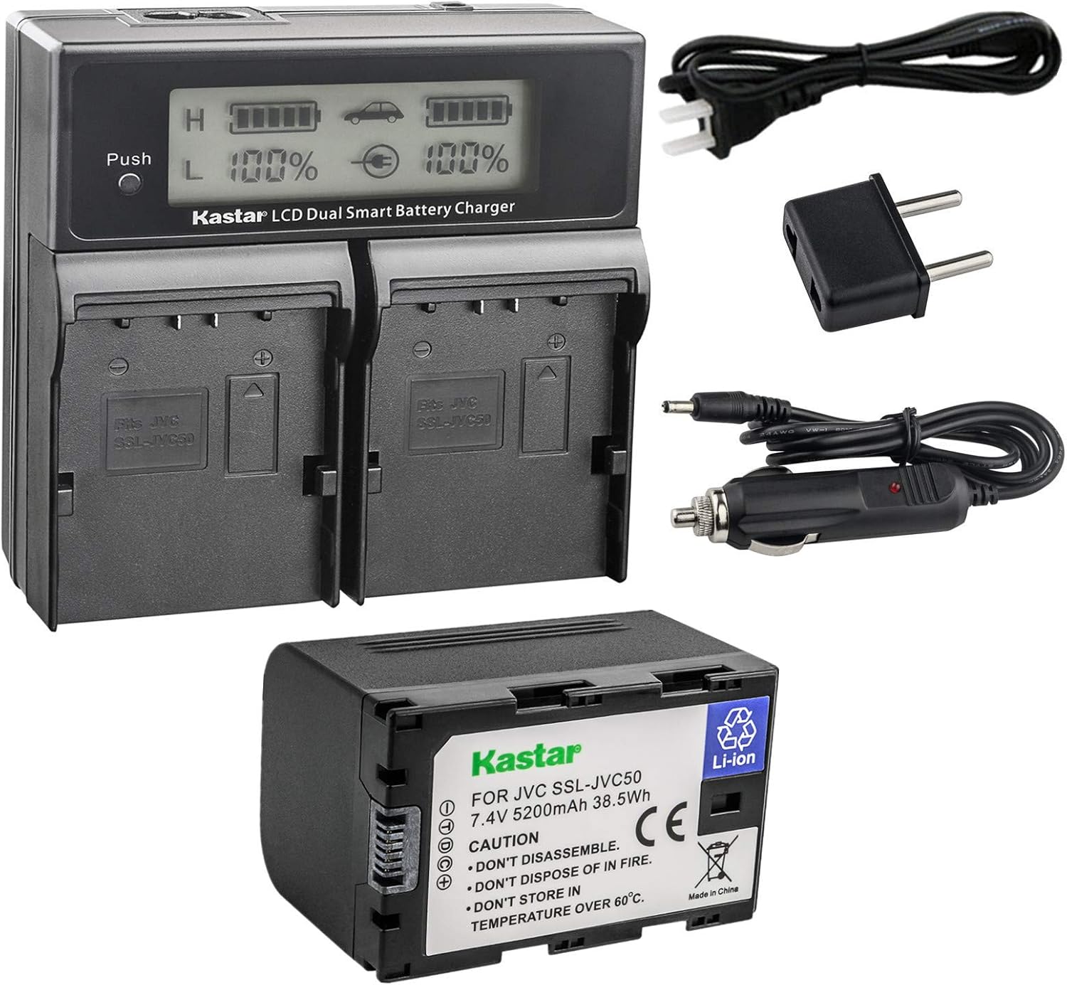 Kastar LCD Dual Smart Fast Charger & Battery for JVC Camcorders