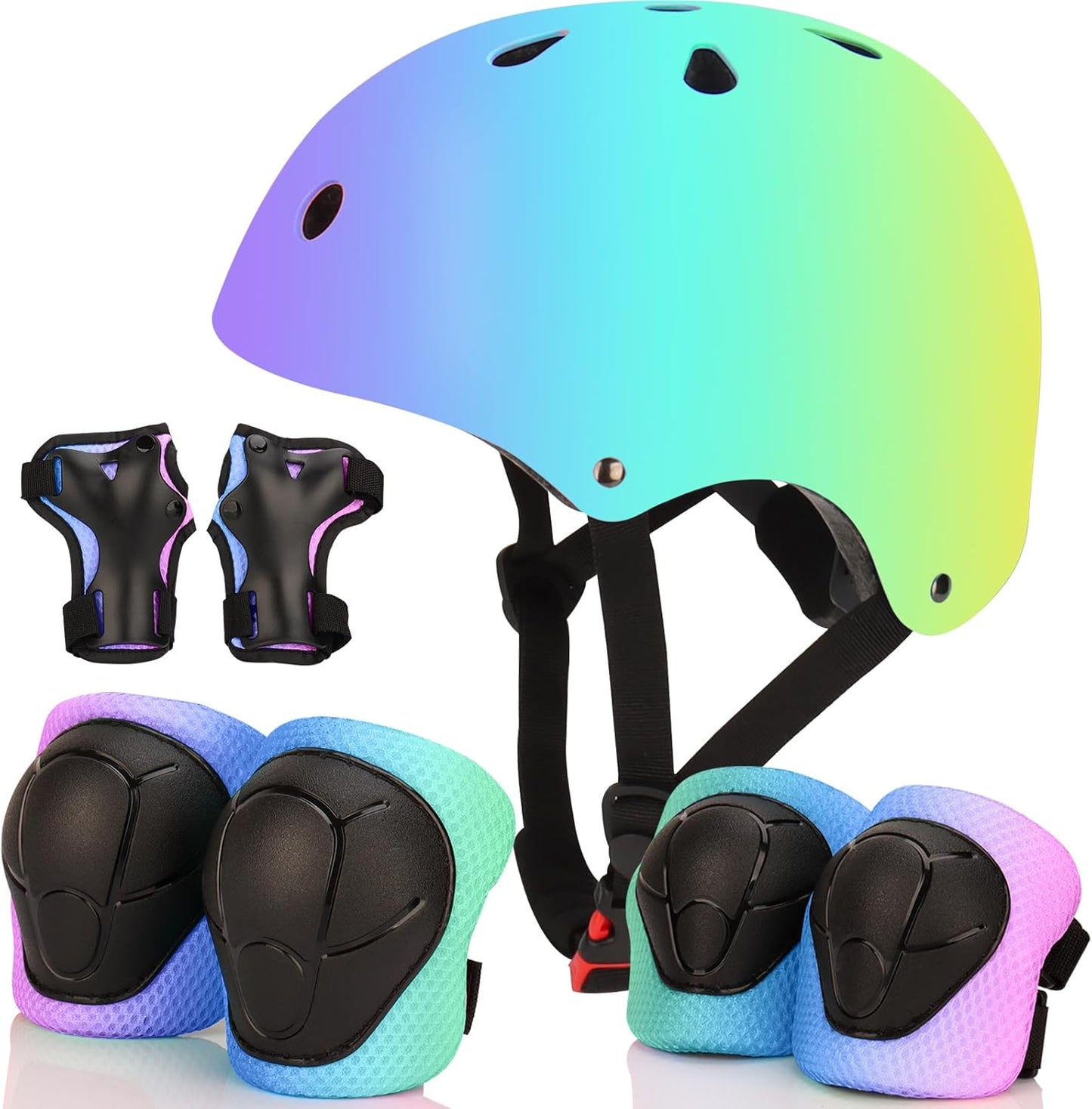 Color Gradient Adjustable Bike Helmet with Protective Gear Set