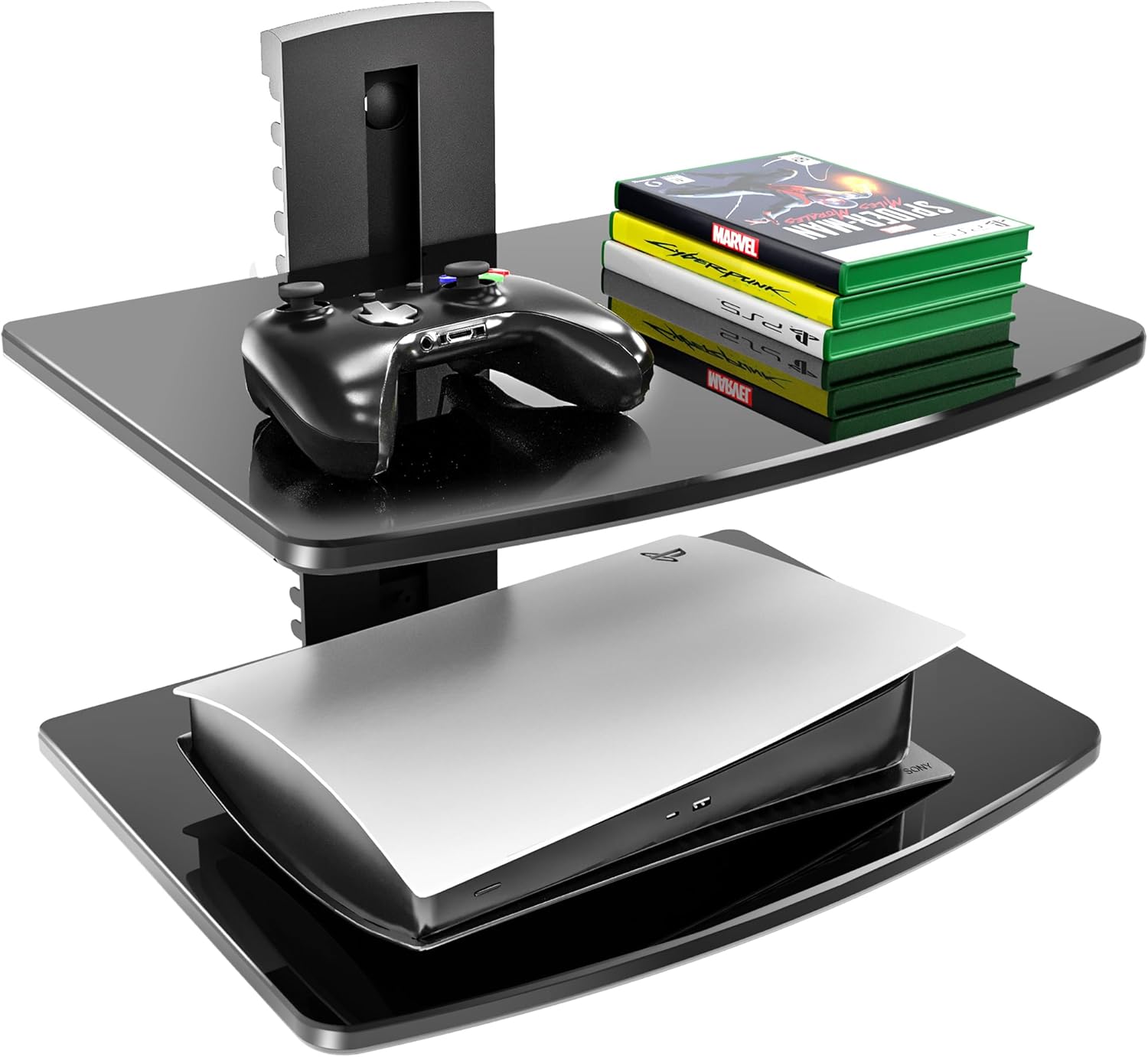 Fitueyes 2-Tier Wall Mount Shelf - Holds Up to 22lbs - Organize Your Media