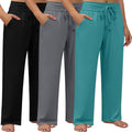 3 Pack Women's Plus Size Lounge Pants - Wide Leg Drawstring Comfort