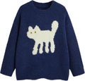 CIDER Womens Cat Sweater Long Sleeve Crew Neck - Cute Graphic Pullover