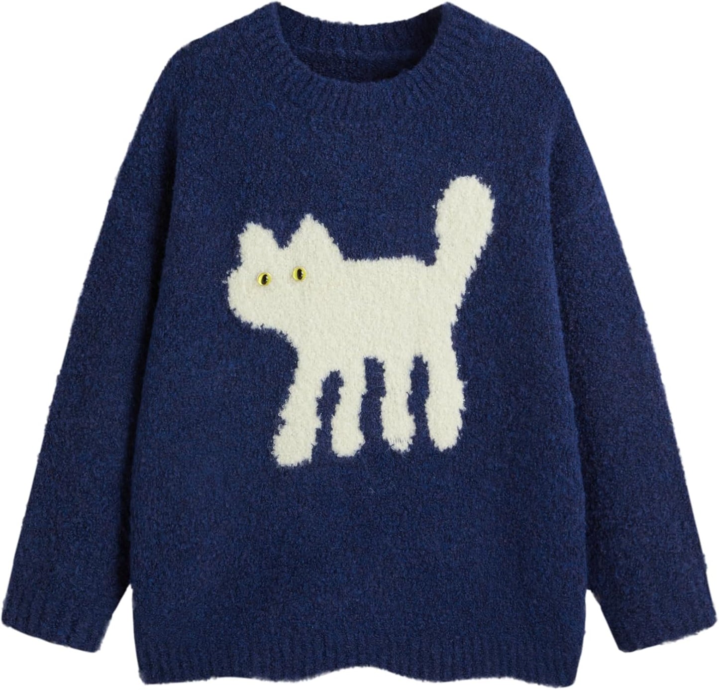 CIDER Womens Cat Sweater Long Sleeve Crew Neck Cute Pullover