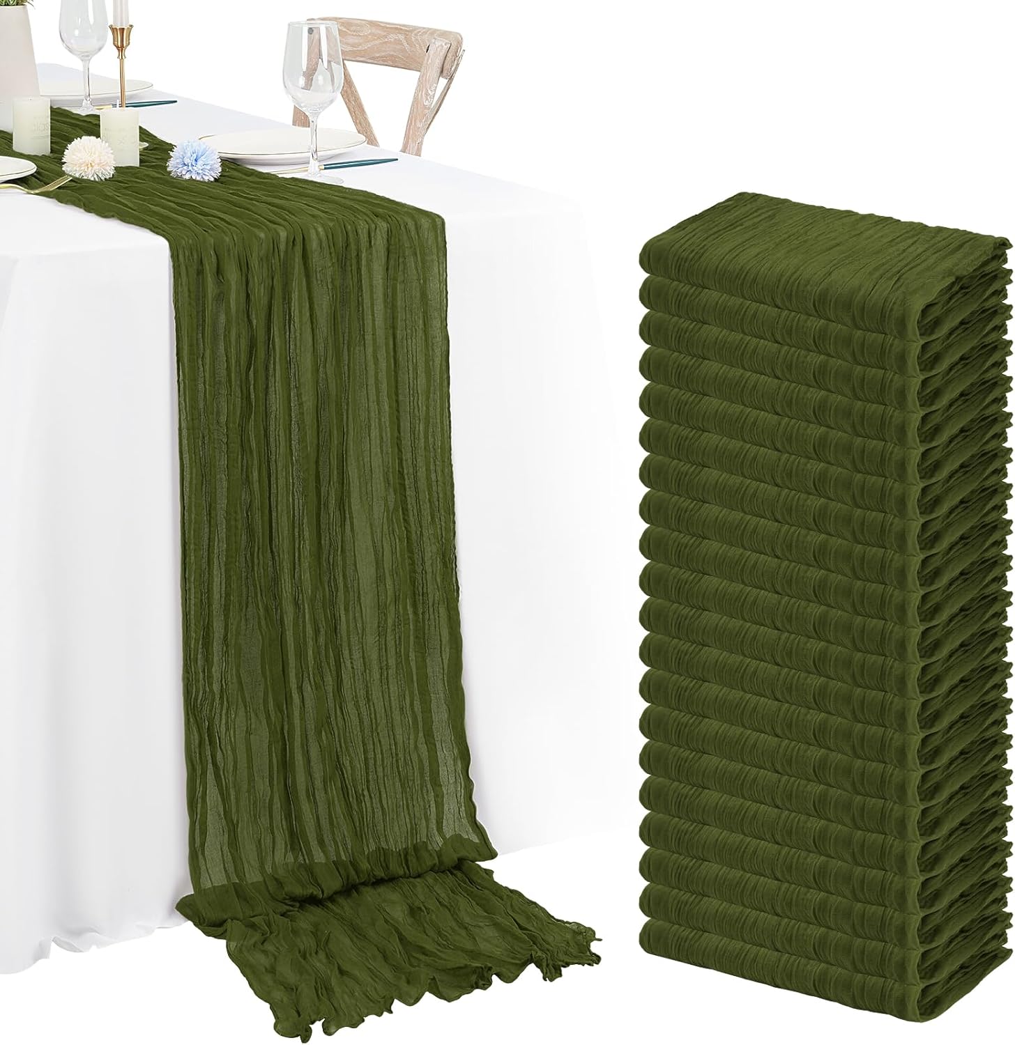 20 Pack Olive Green Cheesecloth Table Runner for Events