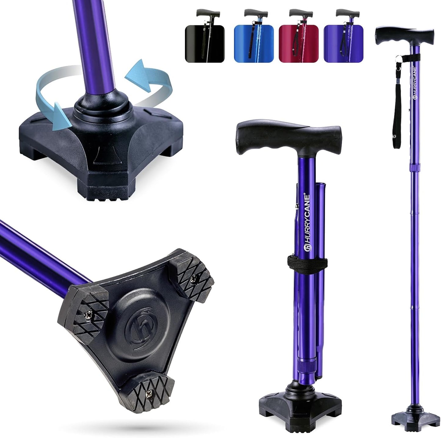 HurryCane Freedom Edition Foldable Walking Cane for Stability