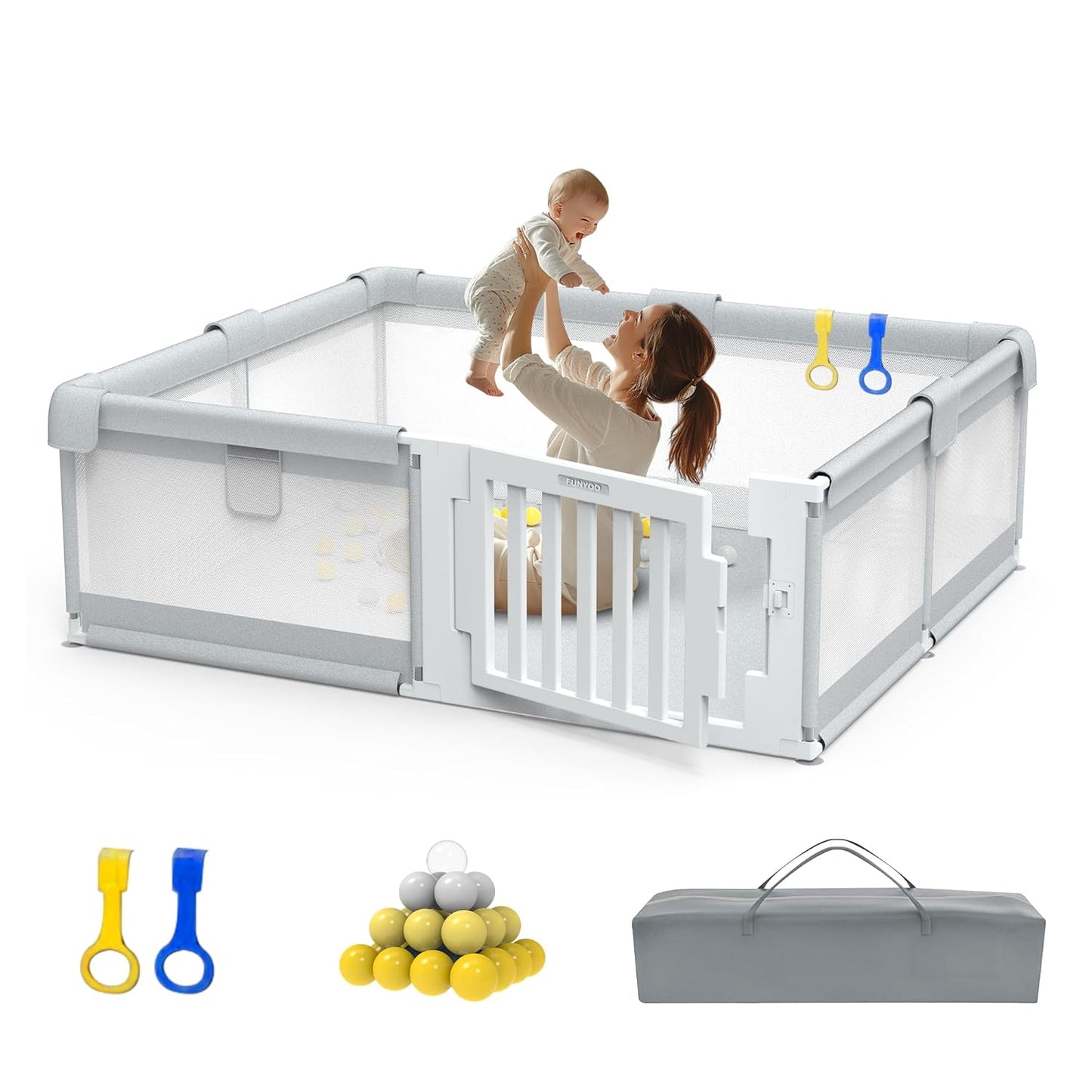 71in 59in Large Baby Playpen with Gate for Safe Playtime