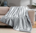 Vonty Satin Throw Blanket Silver Grey 90x90 in - Cooling Silky Comfort