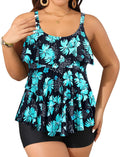 Plus Size Tankini Swimsuit Two Piece with Ruffle Tank and Shorts