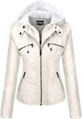 Springrain Womens Faux Leather Jacket Moto Biker Coat with Detachable