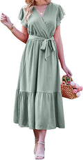 Bohemian Wrap V Neck Ruffle Midi Dress - Flattering Summer Fit