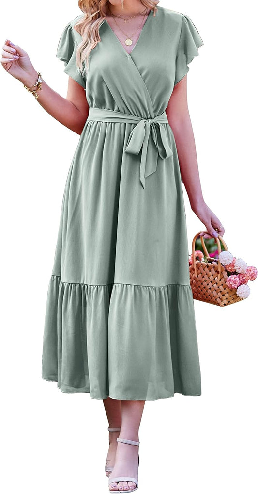 BTFBM Women Summer Bohemian Floral Midi Sun Dress for Style