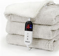 Waffle Heated Blanket Throw 50x60 in Beige - Fast Heating, ETL Safe
