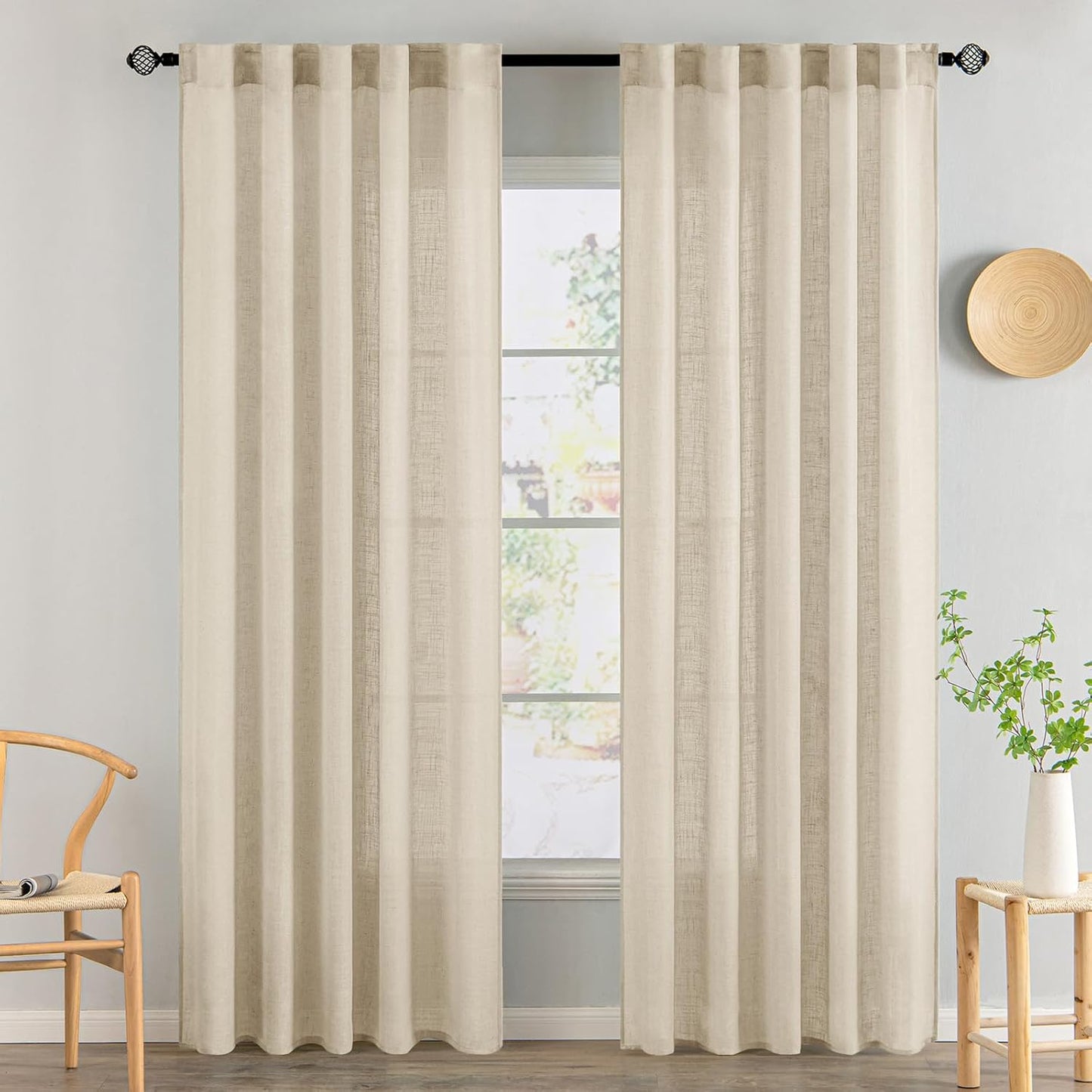 MIULEE Linen Curtains 84 Inch Length for Modern Farmhouse Decor