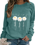 Women Crewneck Daisy Print Long Sleeve Sweatshirt - Loose Fit