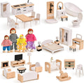 Toyssa Dollhouse Furniture Set, 36PCS Beech Wood Miniatures - Modern