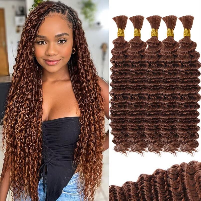 12A #30 Auburn Brown Human Braiding Hair for Boho Styles