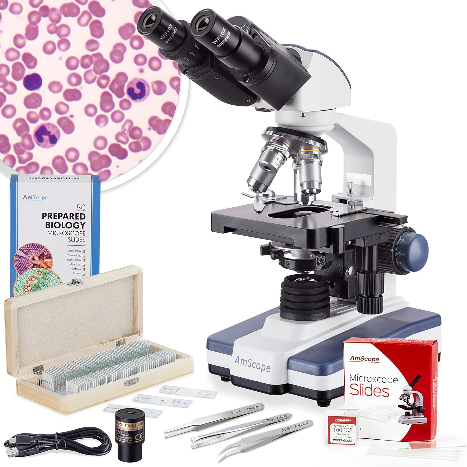 40X-2500X LED Binocular Compound Microscope with 3D Stage