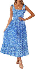 Women's Boho Rayon Smocked Maxi Dress - Flowy Summer Sundress
