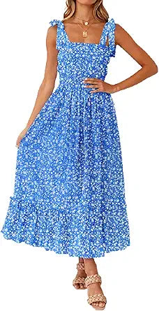 Tobrief Women's Boho Dress: Flowy Ruffle Maxi for Summer Fun