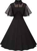 1950s Dress for Women Vintage Goth Black Swing with Chiffon Shawl