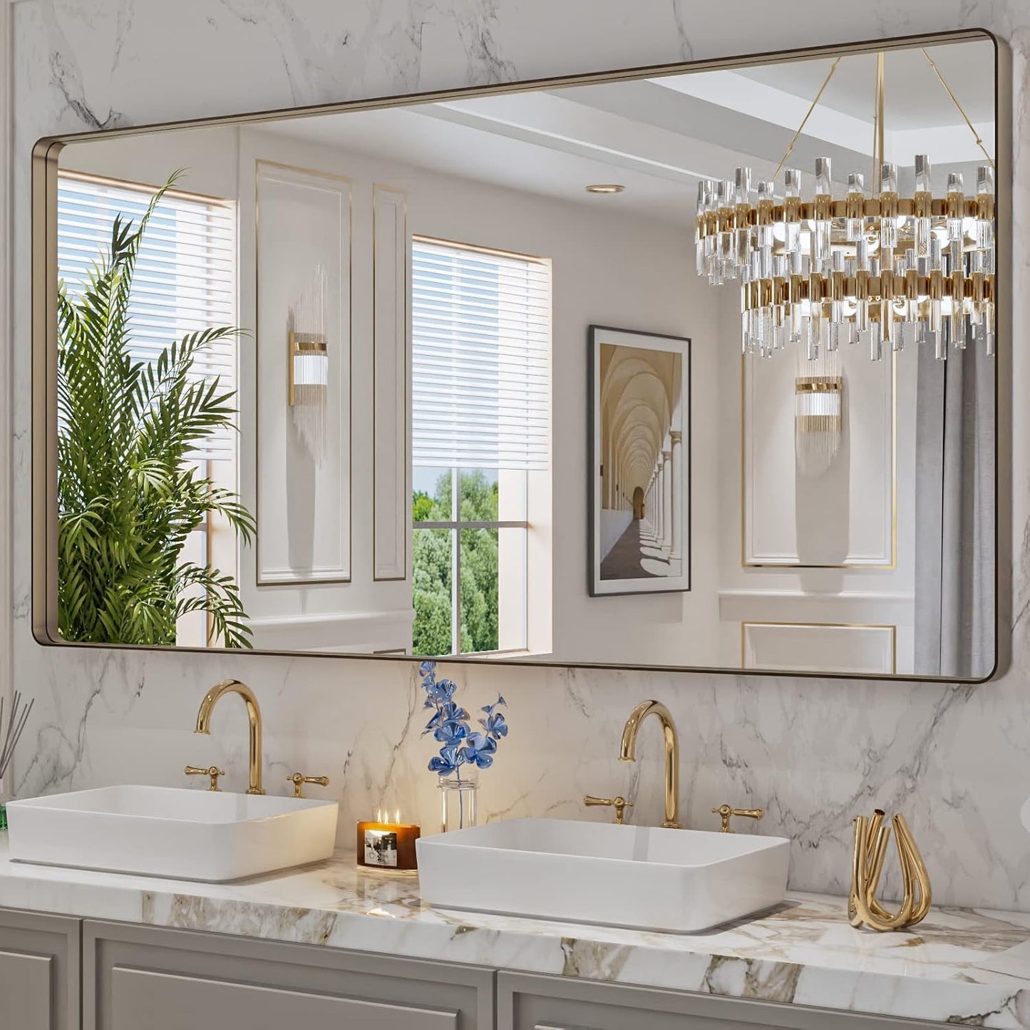 Bronze Bathroom Mirrors for Vanity with Rounded Rectangle Design