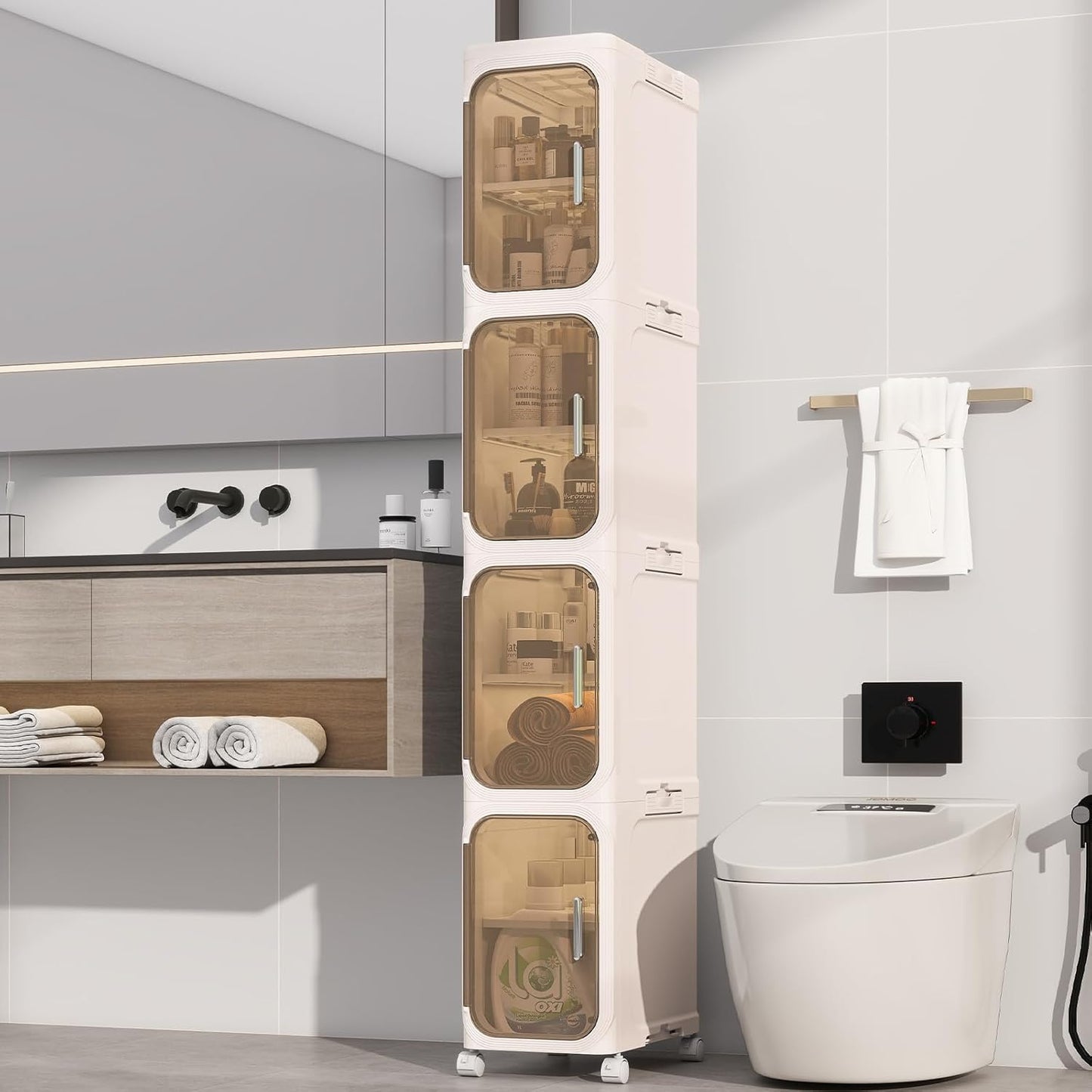 KHNR 4-Tiers Slim Bathroom Storage Cabinet for Small Spaces