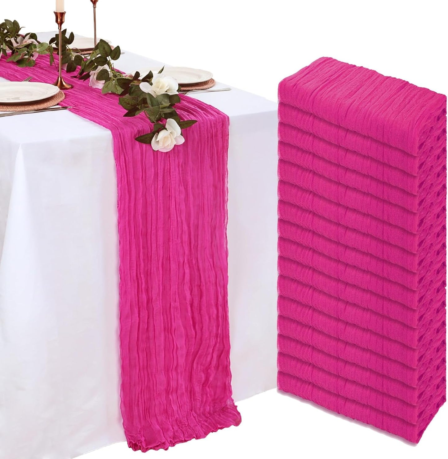 16 Pack Hot Pink Cheesecloth Table Runner for Elegant Events