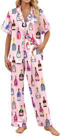 Satin Pajamas for Women Set Button Down Short Sleeve - Comfortable Fit