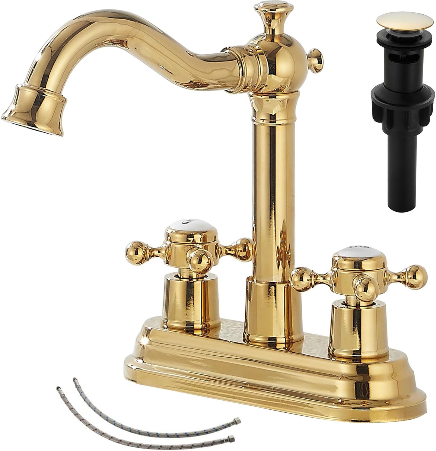 GGStudy Bathroom Faucet Polished Gold with 2 Handles and Drain