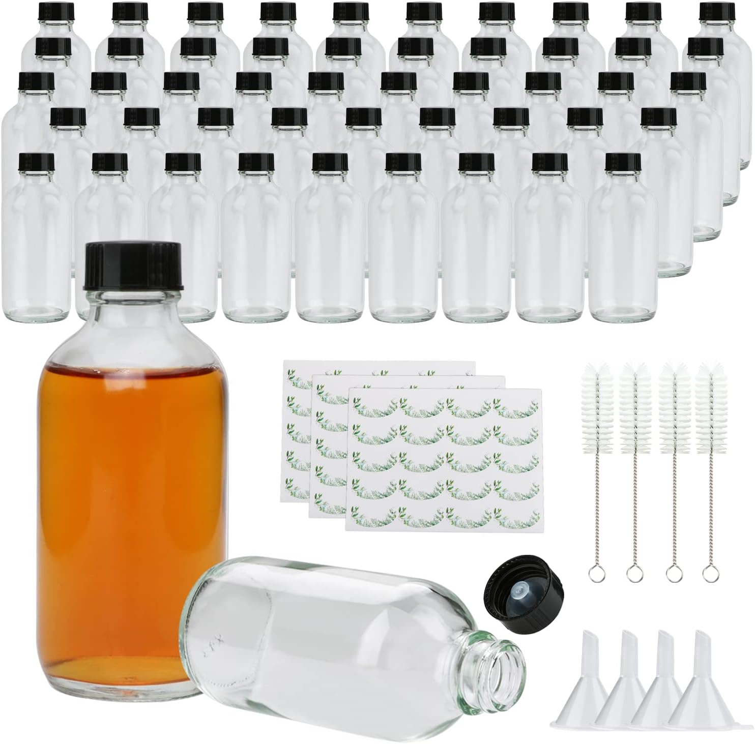 Small Clear Glass Bottles with Lids for Juices and Oils
