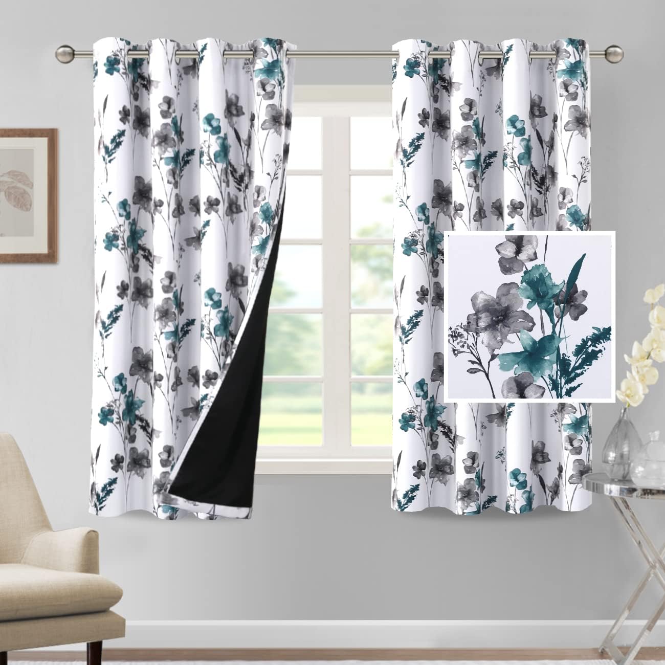 H.VERSAILTEX 100% Blackout Curtains for Bedroom - Floral Design
