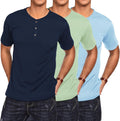 COOFANDY Men's 3 Pack Henley Shirts Short Sleeve - Lightweight Summer