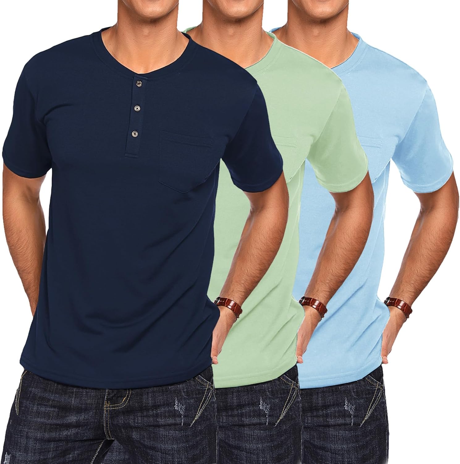 COOFANDY Men's 3 Pack Henley Shirts for Casual Summer Style