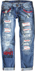 Plaid Patch Ripped Boyfriend Distressed Stretch Skinny Denim Jeans Fit