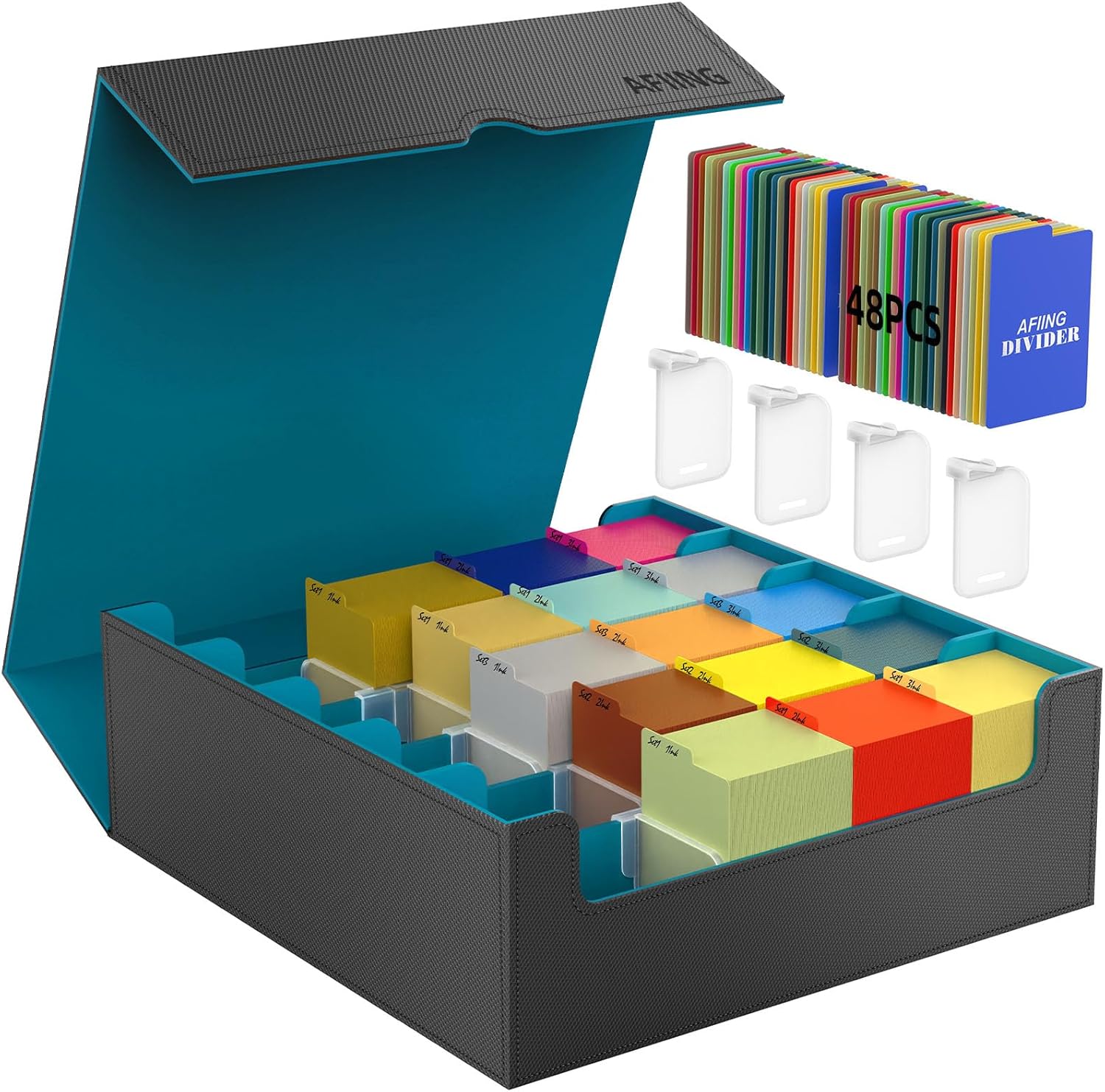 AFIING 4-Row Trading Card Storage Box for 3200+ Cards