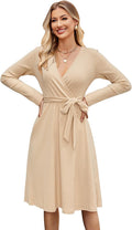 Womens Knit Midi Sweater Dress with Belt and Pockets - Versatile Fall