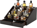 Wooden Cologne Organizer 4 Tier Stand with Drawer - Stylish Brown