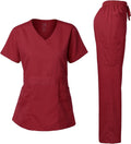 Women's Stretch Y-Neck Scrub Set - Soft Fit Top and Drawstring Pants
