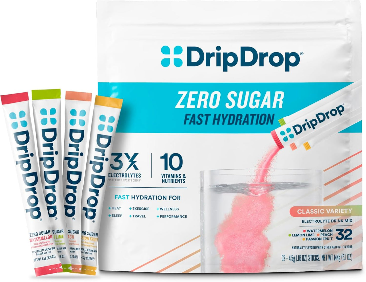 DripDrop Sugar Free Hydration Packets - Zero Classic Variety Pack