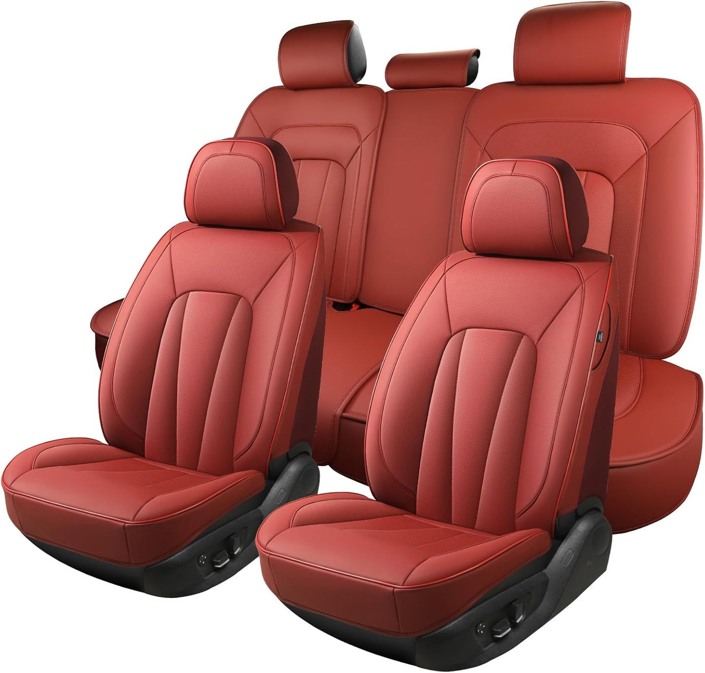 Car Seat Covers Full Set - Red Leather Waterproof Luxury Design