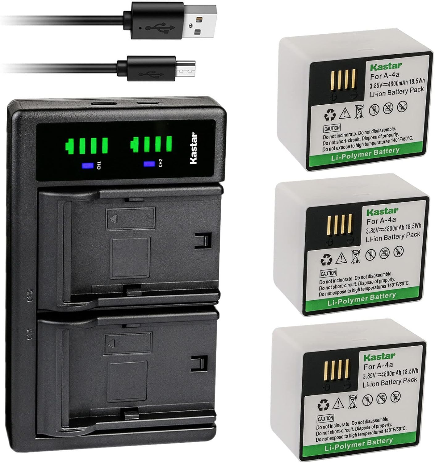 Kastar 3-Pack Battery and USB Charger for Arlo Security Cameras