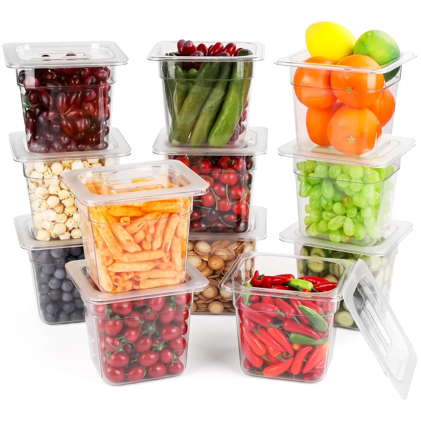 VOISEN 12 Pack Plastic Food Pan with Lids for Storage Needs