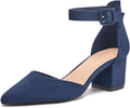 Pointed Toe Pumps with Ankle Strap - Low Chunky Block Heel